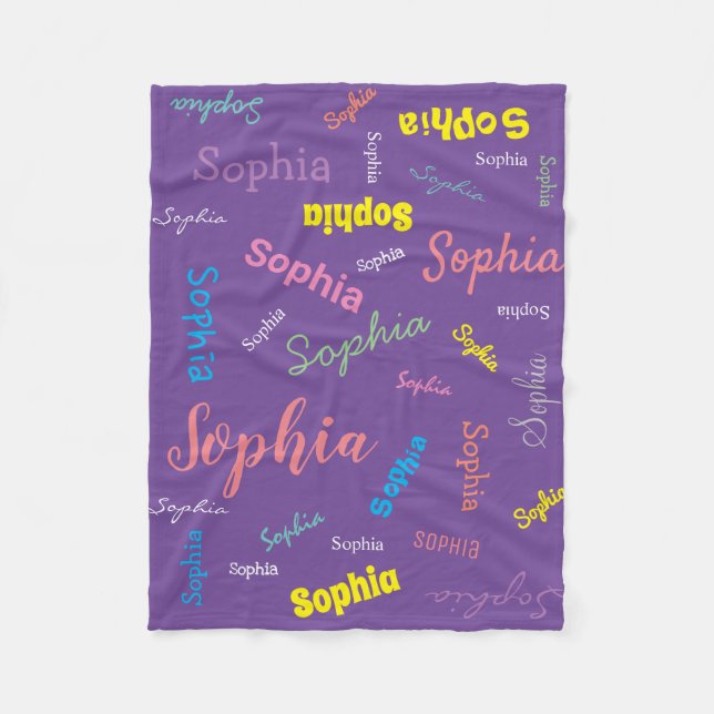 Personalised Girl Name Monogram Purple Cute Fleece Blanket (Front)