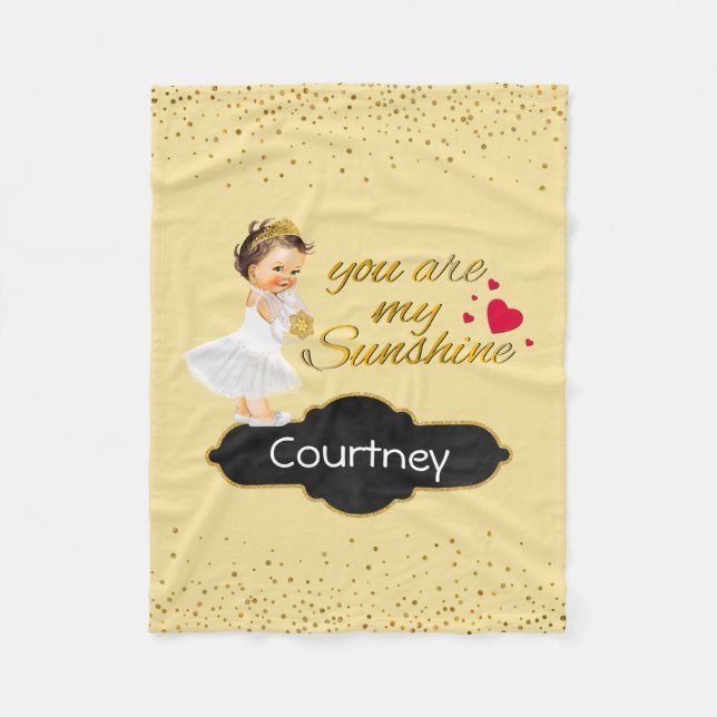 Personalised Girl Nursery | Gold Sunshine Princess Fleece Blanket (Front)