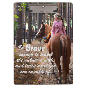 Personalised Girl on Horse with Brave Quote Clipboard