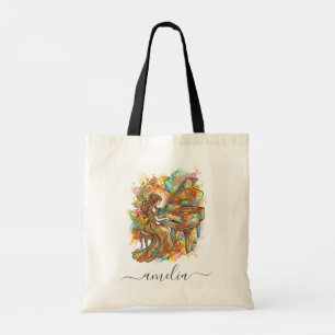 Personalised Girl Pianist Colourful Grand Piano Tote Bag