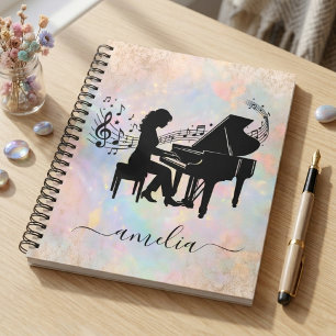 Personalised Girl Pianist Silhouette Music Notes Notebook