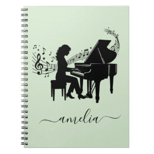 Personalised Girl Pianist Silhouette Music Notes Notebook