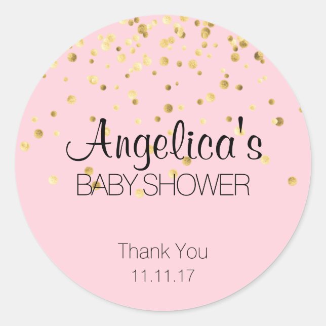 Personalised Girl Pink and Gold Baby Shower Labels (Front)