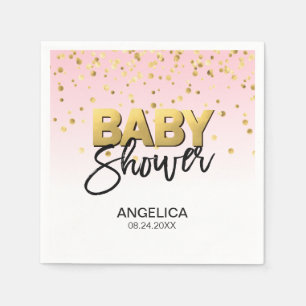 Personalised Girl Pink Gold Confetti Baby Shower Napkin