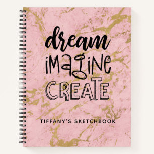 Personalised Girl Pink Marble Artist Sketchbook Notebook