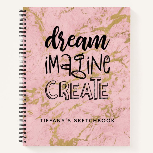 Personalised Girl Pink Marble Artist Sketchbook Notebook (Front)