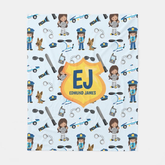 Personalised Girl Police Badge Name Fleece Blanket (Front)