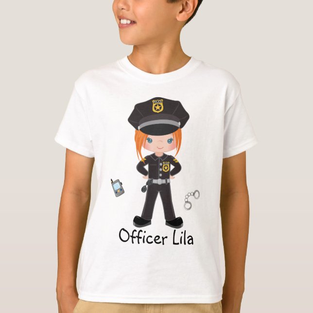 Personalised Girl Police Officer Law Enforcment  T-Shirt (Front)