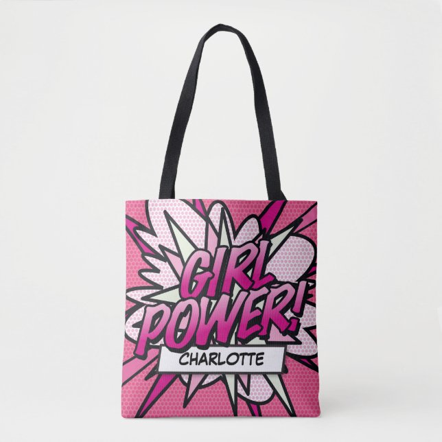 Personalised GIRL POWER Comic Book Pink Tote Bag (Front)