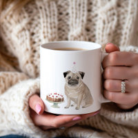 Personalised Girl Pug Birthday Cake Coffee Mug