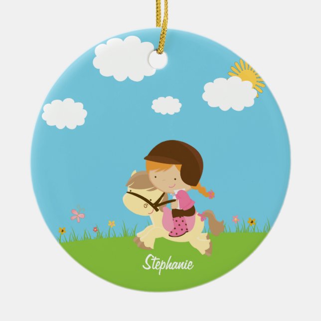 Personalised girl riding a horse floral ornament (Front)
