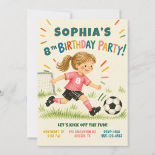 Personalised Girl Soccer Birthday Invitation