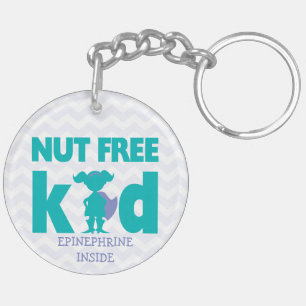 Personalised Girl Superhero Tree Nut Allergy Key Ring