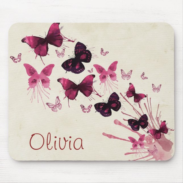 Personalised Girlie Butterflies Mouse Pad (Front)