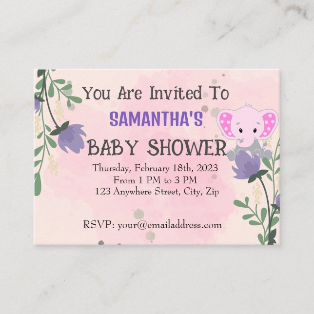 Personalised Girls Baby Shower - create your own Enclosure Card (Front)