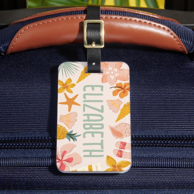 Personalised Girls Beach Trendy Sticker Luggage Tag (Front Insitu 2)