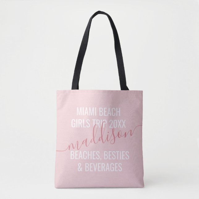 Personalised Girls Beach Trip Custom Pink Tote Bag (Front)