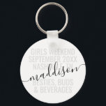 Personalised Girls Bestie Weekend Trip  Key Ring<br><div class="desc">Personalised Girls Weekend Trip Custom Key Chain with editable text and wording for your date,  destination or location,  name,  and fun quote like "besties,  buds,  and beverages" makes a fun and useful keepsake for your travel squad or bridesmaids.</div>
