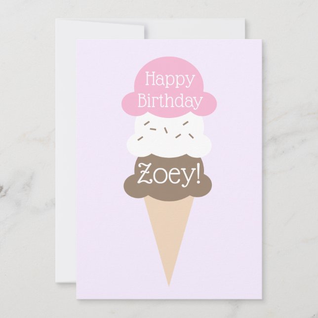 Personalised Girl's Birthday Ice Cream Card (Front)