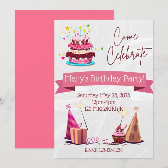 Personalised Girls Birthday Invitation (Front/Back)