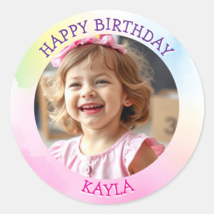 Personalised Girl's Birthday Photo Classic Round Sticker