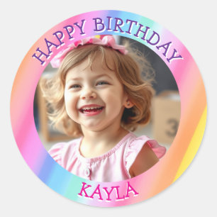 Personalised Girl's Birthday Photo Classic Round Sticker