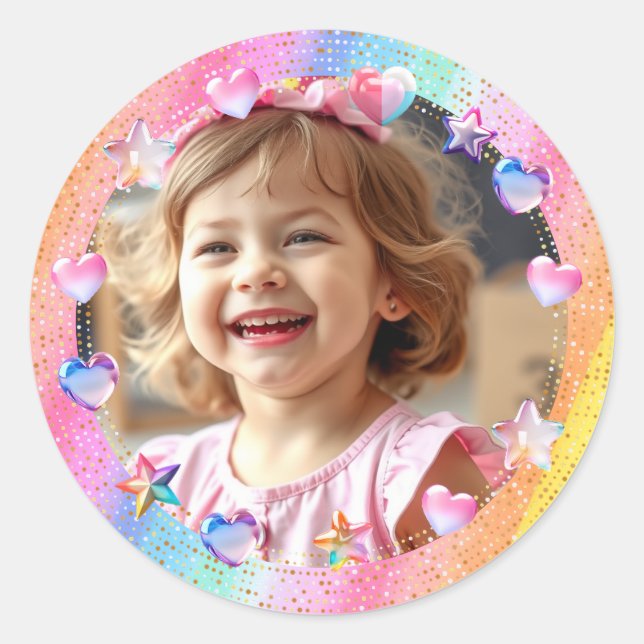Personalised Girl's Birthday Photo Classic Round Sticker (Front)
