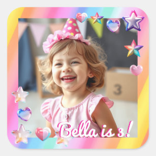 Personalised Girl's Birthday Photo Square Sticker