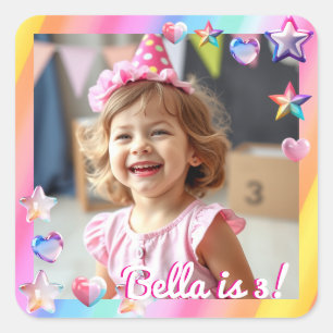Personalised Girl's Birthday Photo Square Sticker