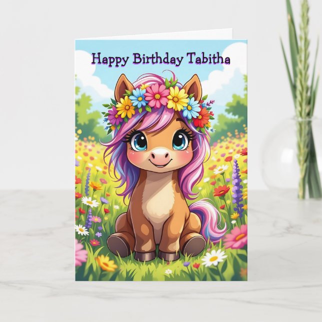 Personalised Girl's Birthday Pony Themed Card (Front)