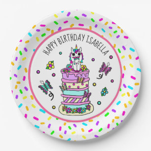 Personalised Girl's Birthday Unicorn Butterflies Paper Plate