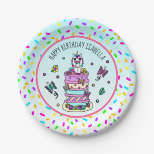 Personalised Girl's Birthday Unicorn Butterflies Paper Plate