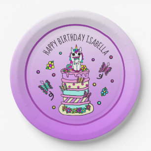 Personalised Girl's Birthday Unicorn Butterflies Paper Plate