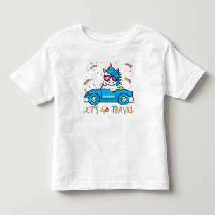 Personalised Girls Blue Car Unicorn Travel   Toddler T-Shirt