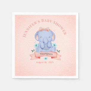 Personalised Girls Blue Elephant Coral Napkin