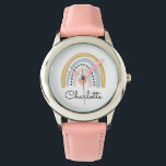 Personalised Girl's Boho Watercolor Rainbow Heart Watch<br><div class="desc">A cute personalised watch with watercolor rainbow,  pink heart and your name. A great gift for girls.</div>