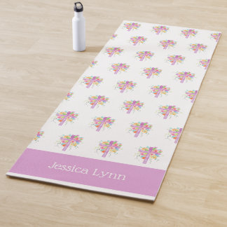 Personalised Girls Christian Watercolor Cross Cute Yoga Mat