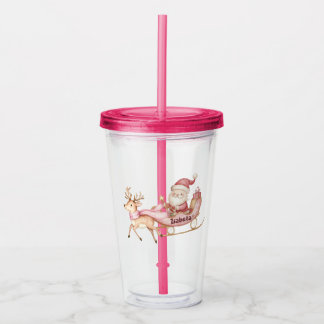 Personalised girls Christmas tumbler with straw