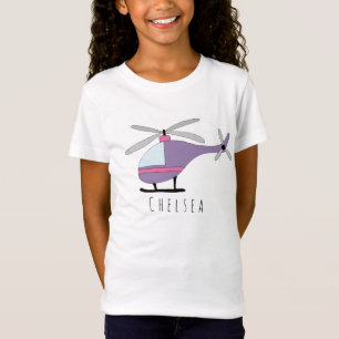 Personalised Girls Cool Helicopter Aircraft & Name T-Shirt