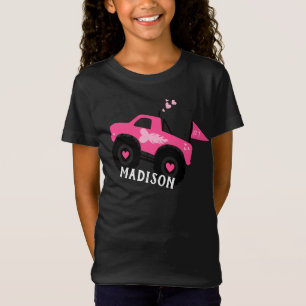 Personalised Girls Cute Pink Monster Truck T-Shirt