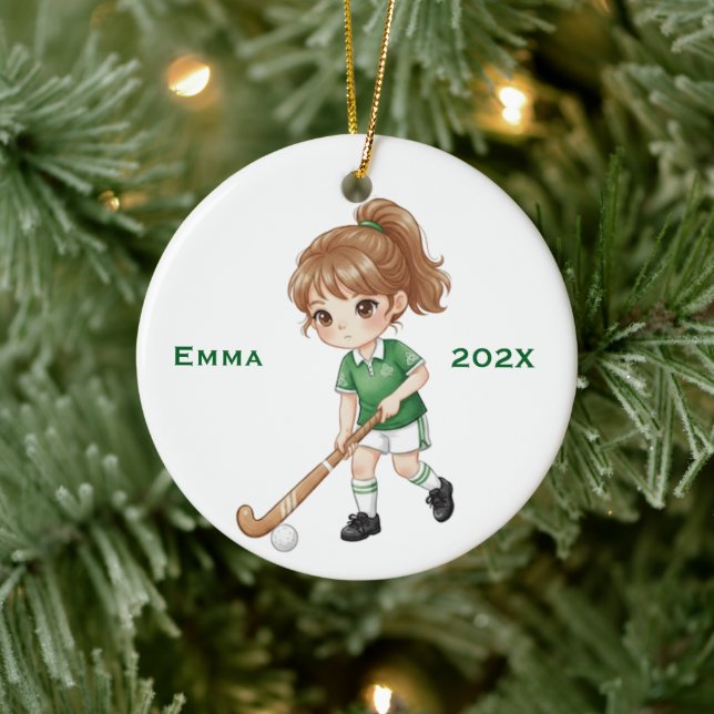 Personalised Girls Field Hockey Player Ceramic Tree Decoration (Tree)