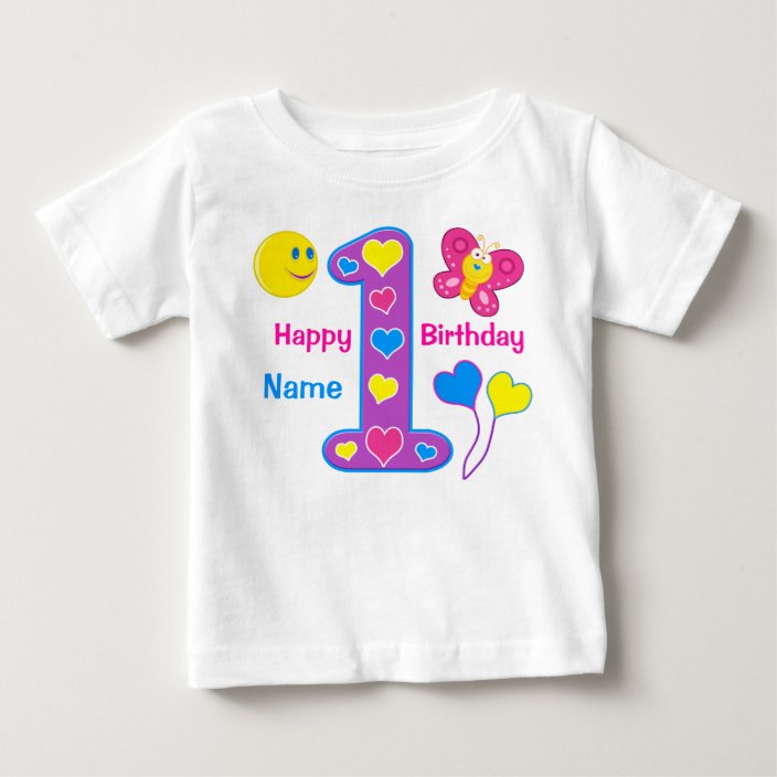 Personalised Girls First Birthday Shirt, Name Baby TShirt Zazzle.co.uk