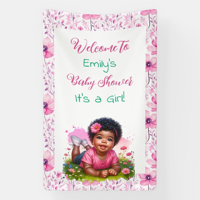 Personalised Girl's Floral Baby Shower Welcome Banner (Vertical)