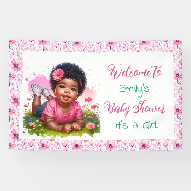 Personalised Girl's Floral Baby Shower Welcome Banner (Horizontal)