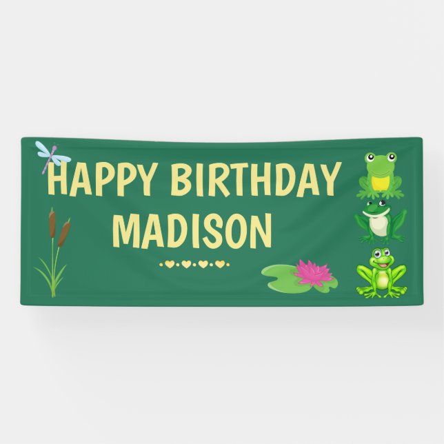 Personalised Girls Frog Birthday Banner (Horizontal)