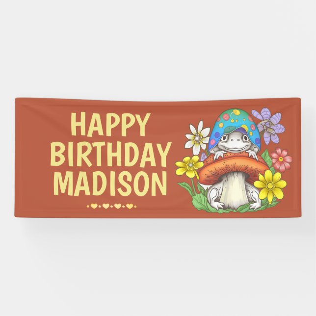 Personalised Girls Frog Birthday Banner (Horizontal)