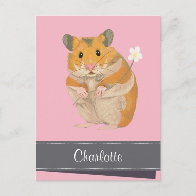 Personalised Girls Golden Hamster Holiday Postcard (Front)