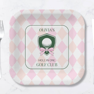 Personalised Girls Golf Pink First Birthday Partee Paper Plate