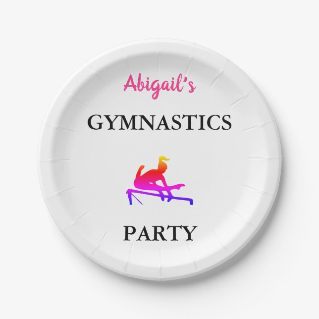 Personalised Girls Gymnastics Birthday Party Paper Plate (Front)