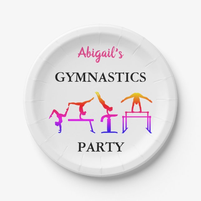 Personalised Girls Gymnastics Birthday Party Paper Plate (Front)